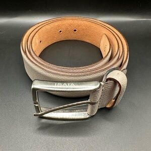 ISAIA Light Grey Leather Belt